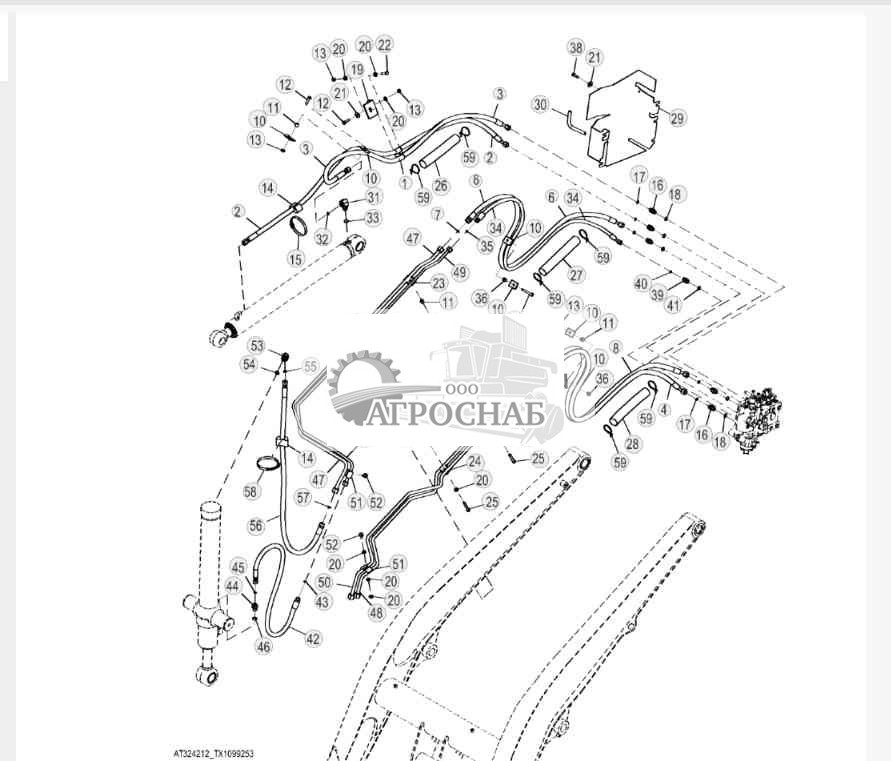 Трубопроводы погрузчика, 3 функции, правая сторона (204988 